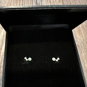 14K Yellow Gold Opal and Diamond Stud Earrings